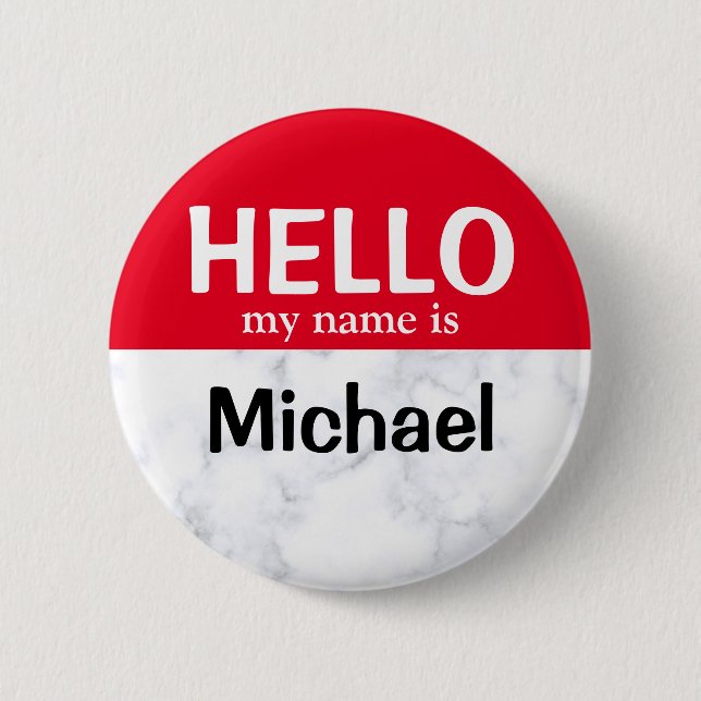Botón pin de Red Hello My Name Is Personalized (Anverso)