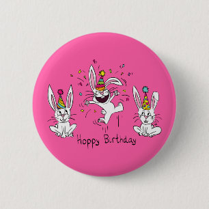 botón Pin Happy Hoppy Birday Bunny Rabbits