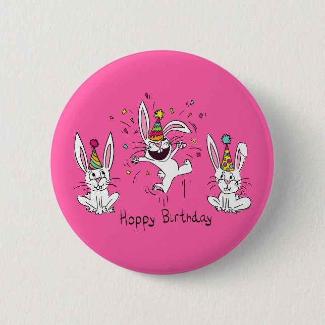 botón Pin Happy Hoppy Birday Bunny Rabbits (Anverso)
