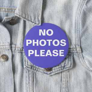 Botón Pin-On púrpura "No Photos Please"