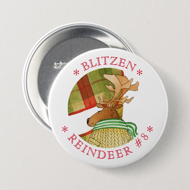 botón Pin redondo BLITZEN REINDEER (Anverso y reverso)