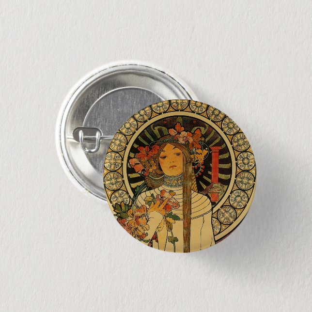 Botón Pinback de Art Nouveau (Anverso y reverso)