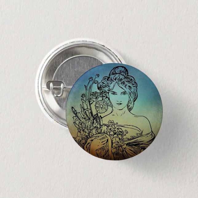 Botón Pinback de Art Nouveau (Anverso y reverso)