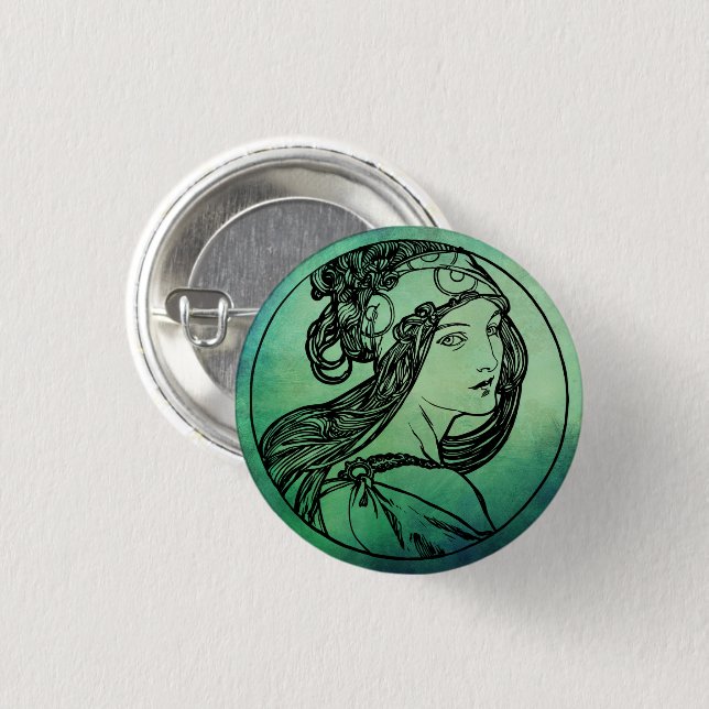 Botón Pinback de Art Nouveau (Anverso y reverso)