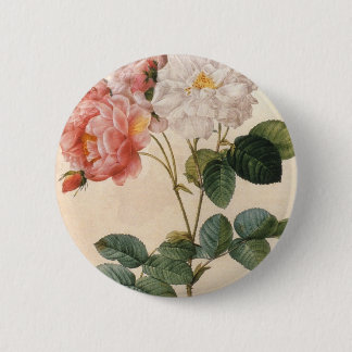 Botón Pinback de flor rosa rosa de color vintage