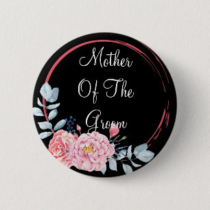 Botón Pinback de la madre de Groom en blanco y neg