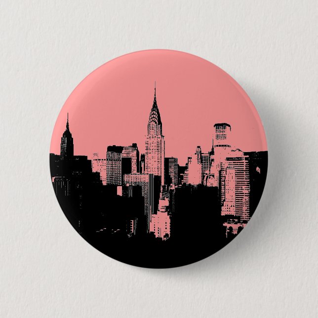 Botón Pinback de Nueva York rosa, negro y blanco (Anverso)