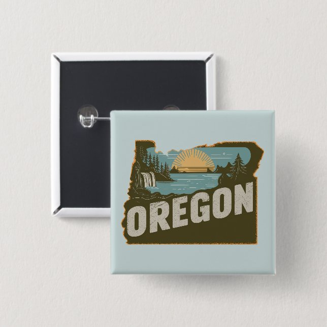 botón Pinback de silueta de Oregon retro (Anverso y reverso)