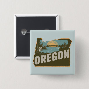 botón Pinback de silueta de Oregon retro
