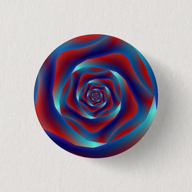 Botón Pinback del Rosa de espiral rojo y azul (Anverso)