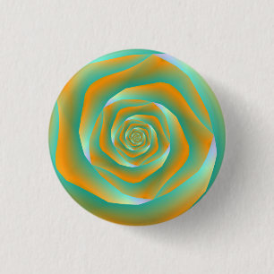 botón Pinback Rosa de espiral verde y naranja