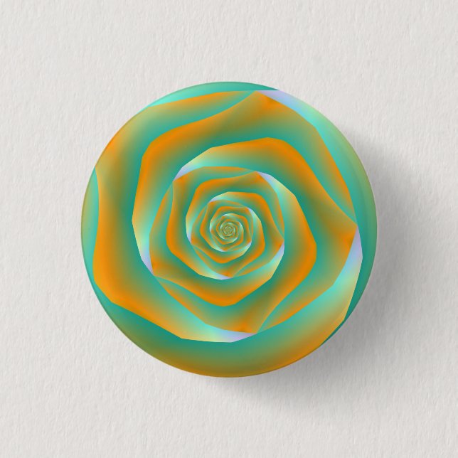 botón Pinback Rosa de espiral verde y naranja (Anverso)