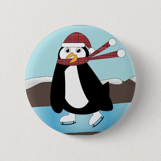 Botón Pingüino de Patinaje Hielo (Anverso)