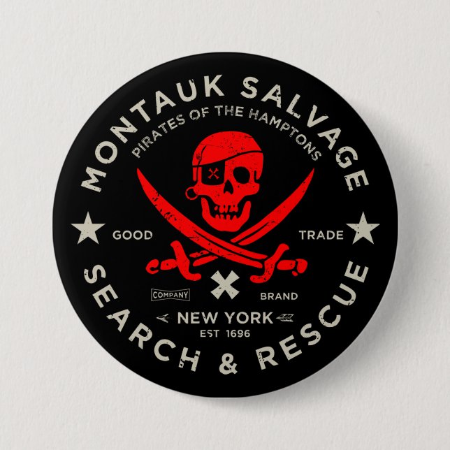 Botón Pirata Rojo de Montauk Salvage Co. (Anverso)