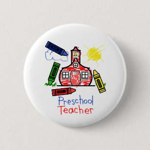 Botón preescolar del profesor - escuela y creyone