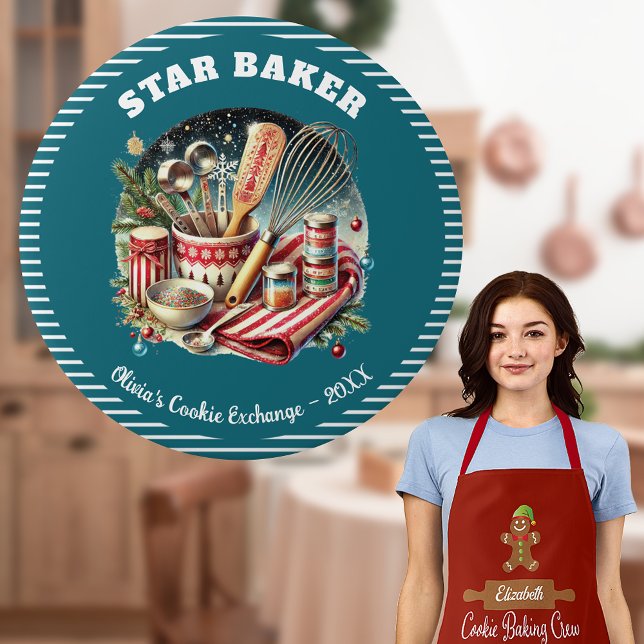 botón Premio Baker Star de la Cookie de vacaciones (Star Baker Holiday Christmas Cookie Exchange Party award. Vote for your favorite baked good. Custom)