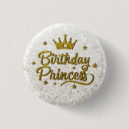 botón "Princesa de Cumpleaños" Purpurina de Oro