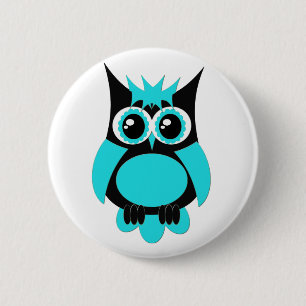 Botón punky del búho de la aguamarina