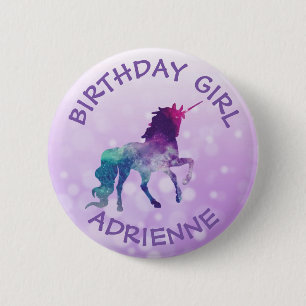 Botón púrpura personalizado chica del unicornio