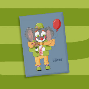Botón Rectangular Azul Niño Payaso Elefante