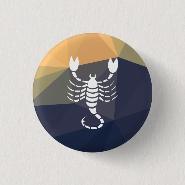 Botón redondeado de signo de zodiaco escorpio. (Anverso)