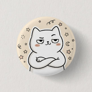 Botón Redondo de Gato Blanco Gruñón Adorable Kawai