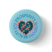 Botón redondo de koi rosa y turquesa