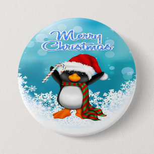 Botón redondo del pingüino de las Felices Navidad