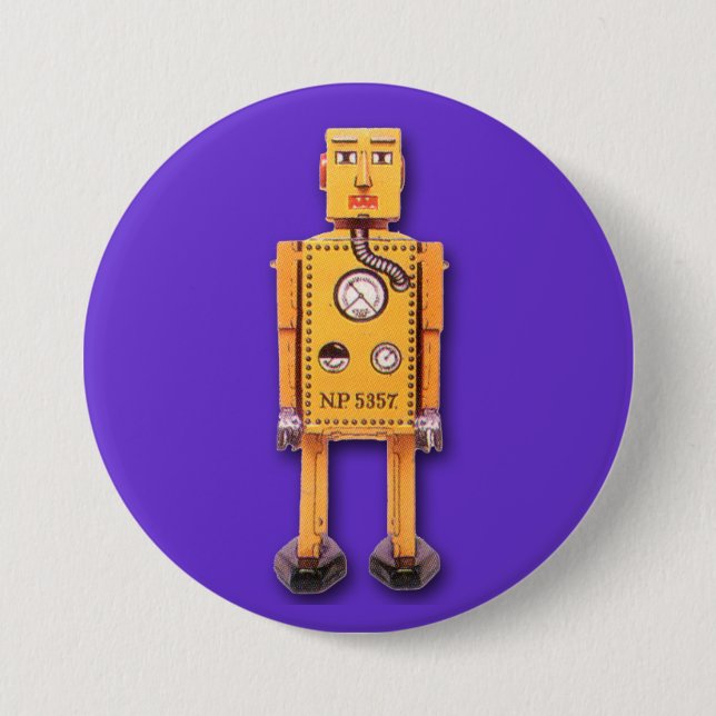 Botón redondo del robot de juguete amarillo (Anverso)