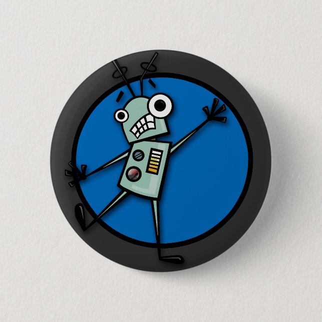 BOTÓN REDONDO GRÁFICO DEL DIBUJO ANIMADO DEL ROBOT (Anverso)