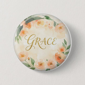 Botón redondo personalizado Grace Floral Aesthetic