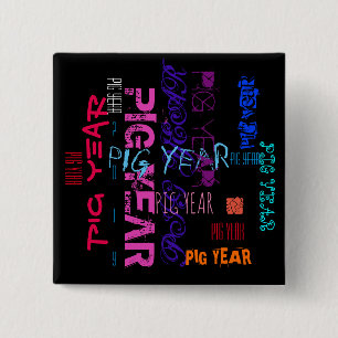Botón Repeating Pig Year 2019 square