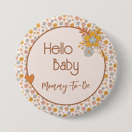 botón Retro Boho Floral Mommy to Be Baby Shower