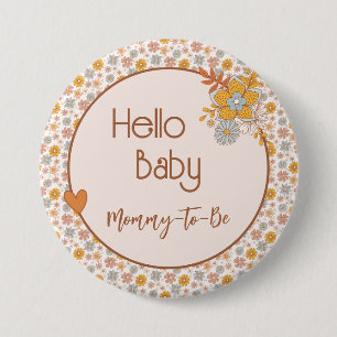 botón Retro Boho Floral Mommy to Be Baby Shower