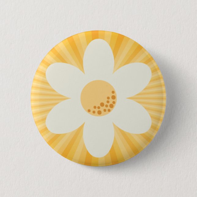 botón Retro Daisy Yellow Sunburst Boho | Groovy 7 (Anverso)
