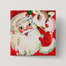 Botón retro del reno de Santa del navidad del