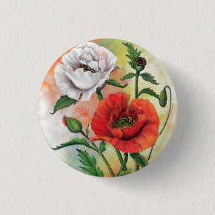 Botón Rojo Blanco de los Poppies - Pintura