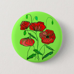 Botón Rojo de la amapola Verde - Tus colores
