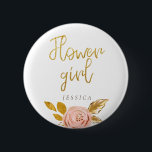 botón Rosa Purpurina floral de oro Flower Girl<br><div class="desc">Este rosa purpurina floral de oro botón de rosca Flower Girl es ideal para ducha boda o novia. La insignia puede ser personalizada con el nombre de Flower Girl. Productos coincidentes disponibles en mi tienda Wowweds.</div>