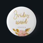 botón Rosa Purpurina floral de oro para dama de ho<br><div class="desc">Este botón de rosa purpurina floral dorado pinback Bridesmaid es ideal para una fiesta de soltera o una ducha nupcial. Productos coincidentes disponibles en mi tienda Wowweds.</div>