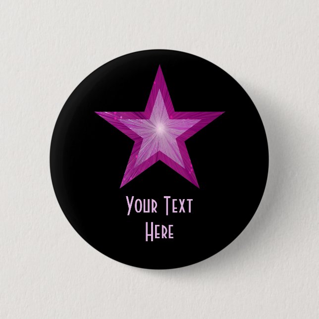 Botón Rosa Star 'Tu texto' negro (Anverso)