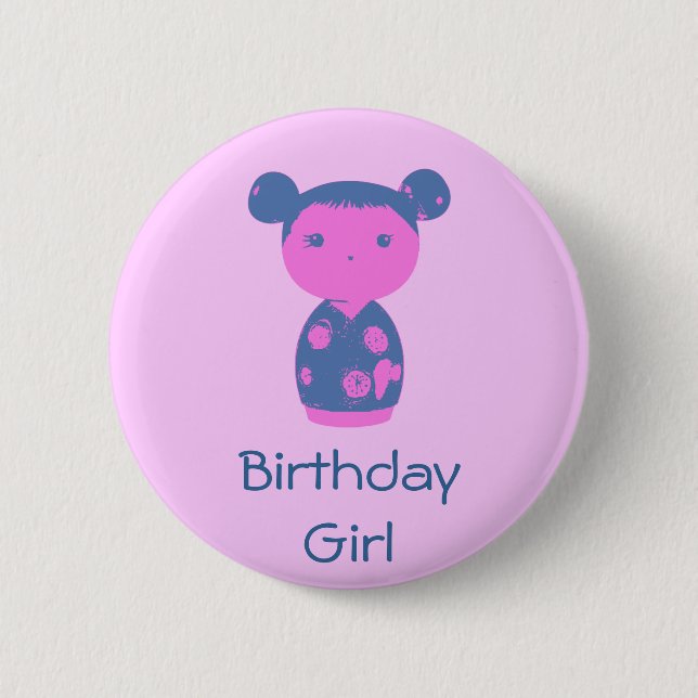 Botón rosado del azul de Kokeshi (Anverso)