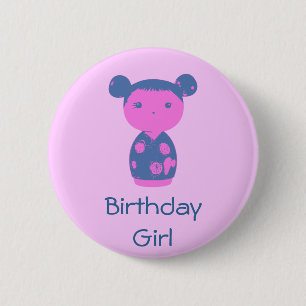 Botón rosado del azul de Kokeshi