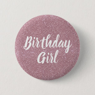 Botón rosado del chica del cumpleaños del