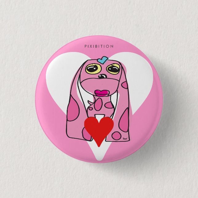 Botón rosado del perro del corazón (Anverso)
