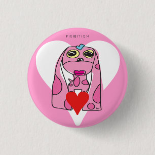 Botón rosado del perro del corazón