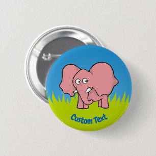 Botón rosado del personalizado del elefante rosa