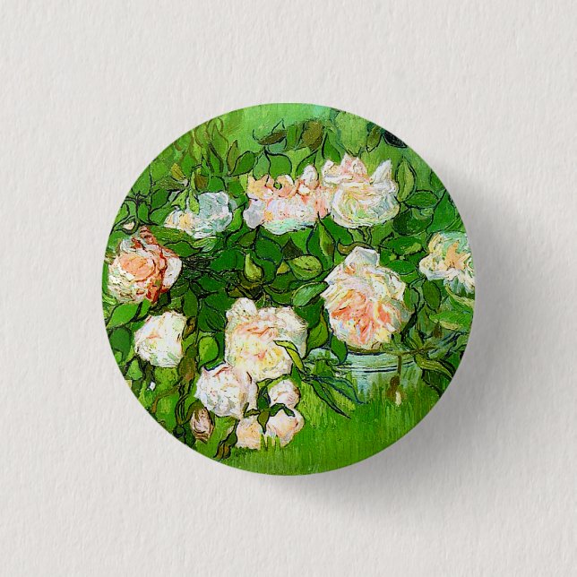 Botón Roses rosados Van Gogh (Anverso)