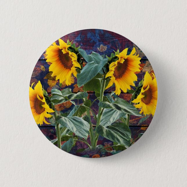 botón Rústico de hojas otoñales y girasoles (Anverso)