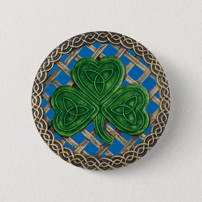Botón Shamrock and Celtic Knots Blue (Anverso)